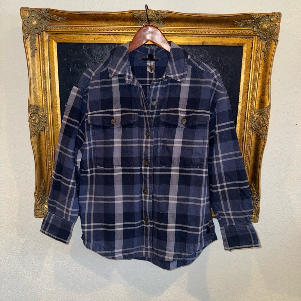 Patagonia Blue & White Thick Plaid Women’s Button Down Shacket Size Small
